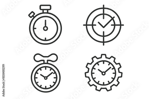 Set of stopwatch and clock icons in minimalist line style