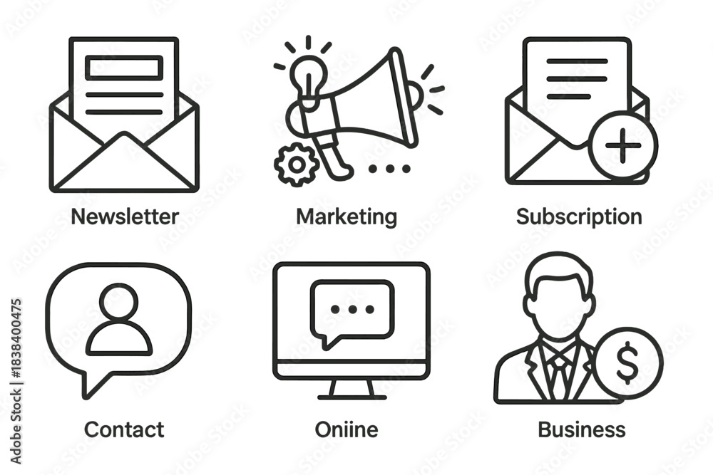 Fototapeta premium Newsletter, marketing, subscription icons for online business communication