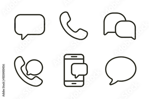 Communication icons set: phone, messages, and chat bubbles