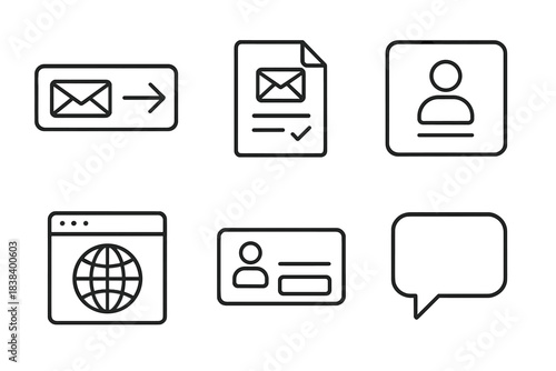 Email messaging and communication icons set for online interaction