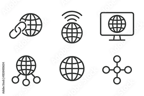 Global connectivity icons: network, internet, communication symbols