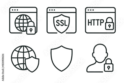 Web security icons: ssl, http, protection, shield, user privacy