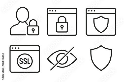 Web security icons: lock, ssl, privacy, and shield symbols
