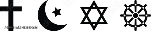culture, crescent, buddhist, star, icons, against, wheel, error, signs/, failed, jewish, christianity, moon, symbol, collection, displayed, cross, dharma, belief, emblems