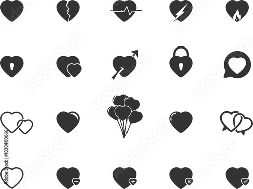 heart, love, icon, symbol, romance, valentine, broken, broken heart, electrocardiogram, lightning, fire, lock, keyhole, speech bubble, balloons, couple, plus, minus, checkmark, delete