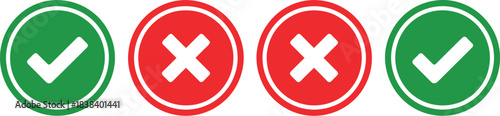 A row of four circular icons, with two green checkmarks and two red Xs, symbolizing correct and incorrect choices