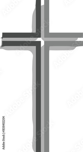 Minimalist Christian Cross Symbol Vector Illustration with Layered Grey and Black Stripes and 3D Shadow Effect Isolated on White Background