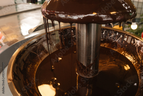 Chocolate fountain made from natural cocoa beans