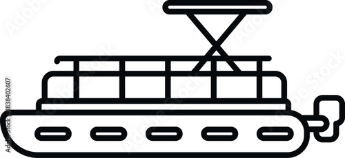 Pontoon boat vector outline icon representing water recreation and summer holidays