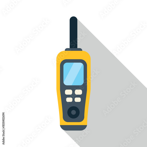 Handheld walkie talkie transmitting and receiving radio waves for wireless communication