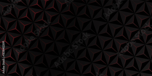 Dark gray and red horizontal hexagonal technology abstract vector background. red bright energy flashes under hexagon in futuristic modern technology wide banner. Dark gray honeycomb texture grid.