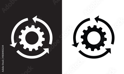 Moving gears with circular arrows. Mechanism. Industrial cycle concept. Rotating gear wheel or gear icon. Moving cogs with circular arrows. vector illustration eps file. 