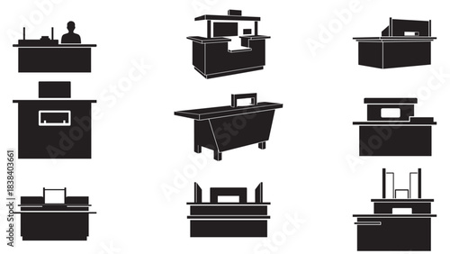 Minimal Bank Teller Counter Silhouette for Customer Service Branch Banking and Counter Transactions