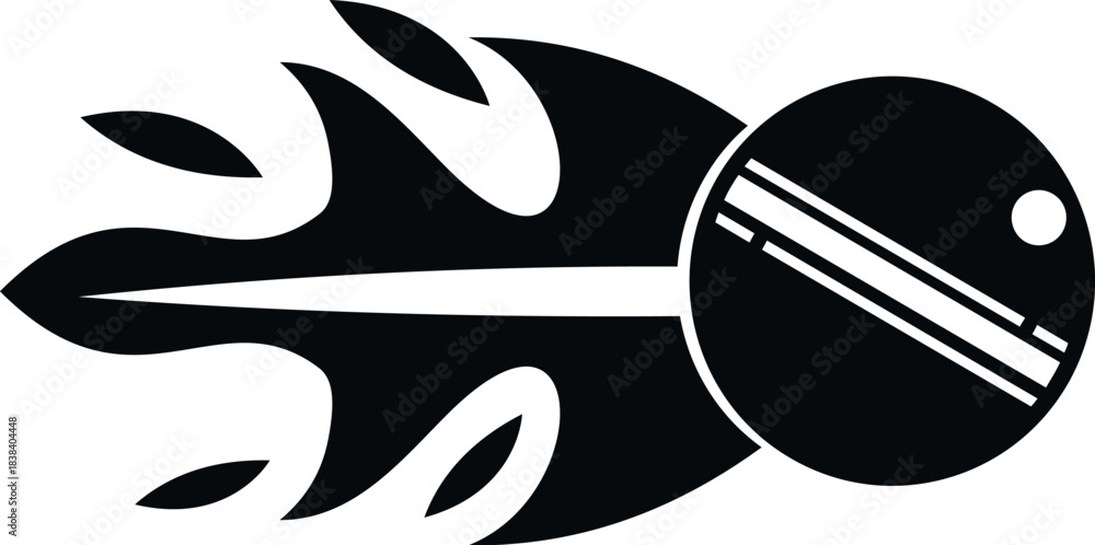 Naklejka premium Cricket ball icon creating flames and motion during its flight