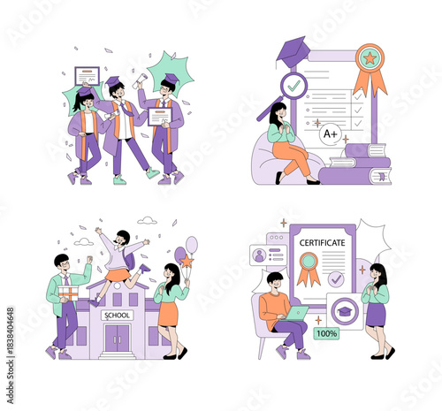 Graduation Celebration and Academic Success Vector Set