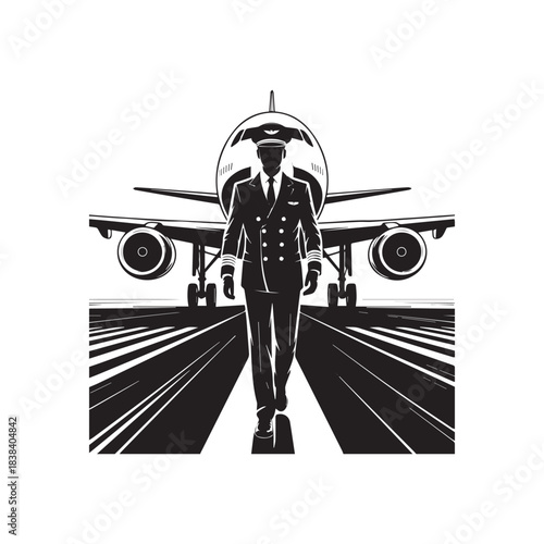 A flight attendant poses proudly next to an aircraft as the sun sets, showcasing her uniform and readiness for the journey ahead