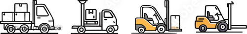 Warehouse pallet truck icon featuring neat minimal line art for streamlined professional vector work
