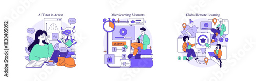 AI Tutor, Microlearning, and Global Remote Learning Illustration