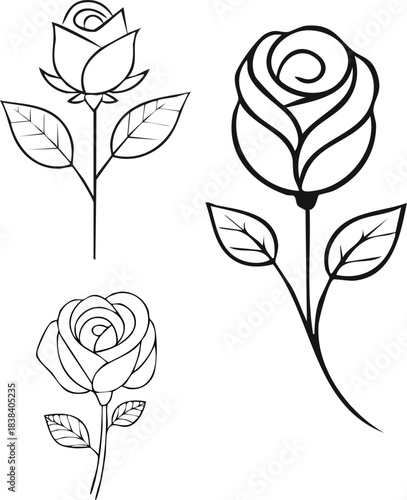 Elegant rose bud contour created with refined minimal sketchwork ideal for floral themed vector designs