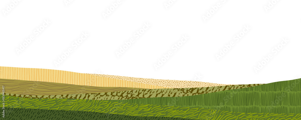 Naklejka premium Agriculture collage texture background with layout and patterns. Japanese field collage with agriculture texture and green plantation pattern for abstract farm background. Eco friendly banner.