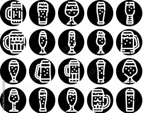 Beer glasses and mugs black glyph icons set