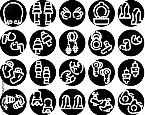 Earplugs hearing protection glyph icons set