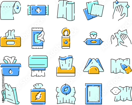 Tissues and wipes hygiene sanitation collection icons