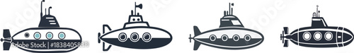 Submarine icon illustrated with smooth bold line contours presenting clean modern minimal vector form