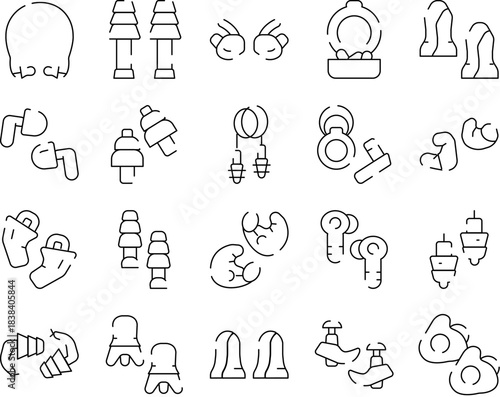 Earplugs and ear protection safety equipment icons