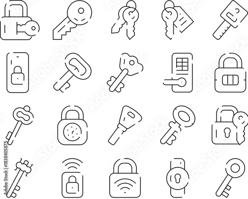 Keys and locks line icons vector collection