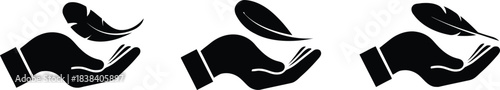 hand, holding, feather, gentle, soft, light, delicate, icon, symbol, graphic, design, vector, illustration, black and white, care, protection, touch, sensitivity, element, abstract, simple, white back