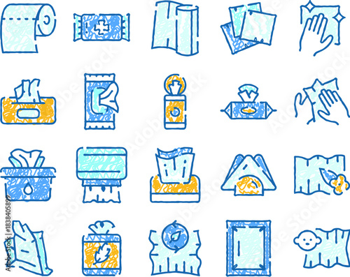 Hygiene and cleaning products icons hand drawn collection