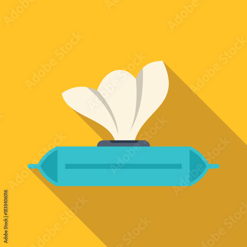 Wet wipes package pulling out a tissue against a yellow background