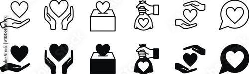 box, bag, collection, support, error, outline, placed, failed, giving, symbol, icon, generosity, love, boxes, care, hearts., twelve, featuring, charity, helping, miscellaneous, design