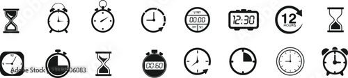 time, clock, watch, hourglass, stopwatch, alarm, timer, measurement, duration, seconds, minutes, hours, icon, symbol, graphic, collection, set, design, element, vintage, retro, modern, digital
