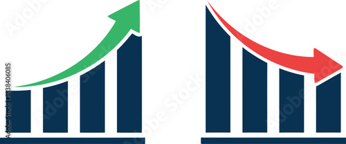 bar chart, graph, upward trend, downward trend, green arrow, red arrow, business growth, financial decline, stock market, economic chart, data visualization, statistics, progress, regression, success,