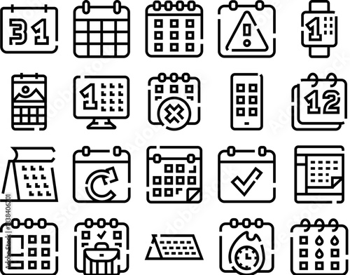 Calendar plan schedule agenda appointment management line icons
