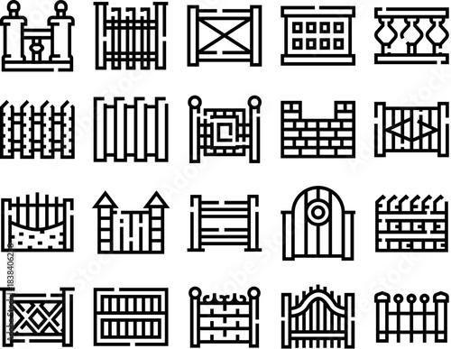 Fences and gates line icons collection representing boundaries