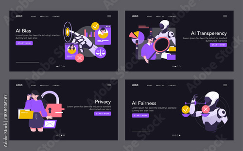 AI Concepts Illustrated in Web Design Vector Set