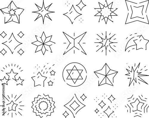 Hand drawn doodle star sparkling elements line icons