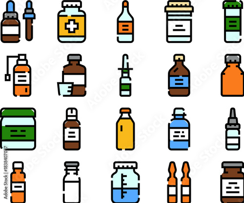 Medicine bottles and vials showing pharmacy drug concept