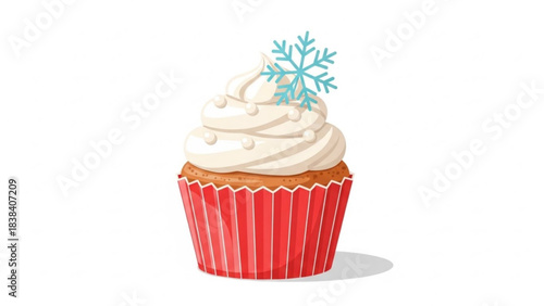 Festive winter cupcake with snowflake decoration sweet holiday treat for Christmas and New Year celebrations isolated on white