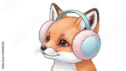 Cute fox wearing earmuffs a charming illustration for winter themes perfect for childrens books and seasonal designs