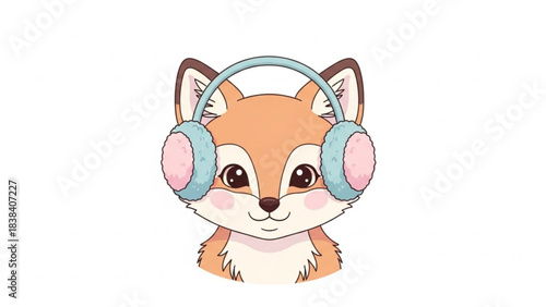Cute cartoon fox wearing headphones a charming illustration for childrens books music apps and playful designs isolated on white