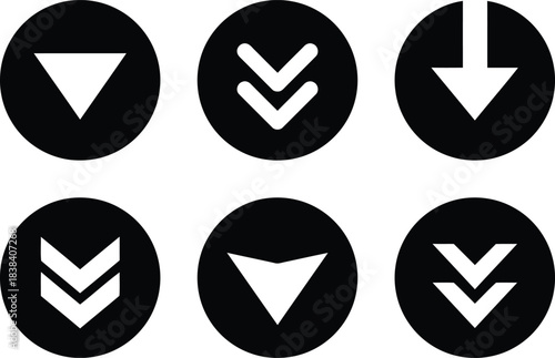arrow, down, download, direction, symbol, icon, set, collection, black, white, outline, filled, navigation, movement, downward, transport, interface, design, graphic, pointer, below, descent
