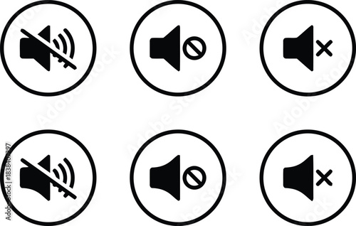 web, design, control, white, interface, circular, background, muted, silence, black, miscellaneous, modern, element, app, representing, prohibited, simple, speaker, icons, slash, disabled