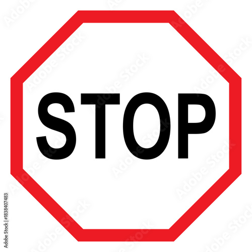 Stop sign icon on white background, octagon traffic stop symbol, road safety signage for warning, caution, and transportation control