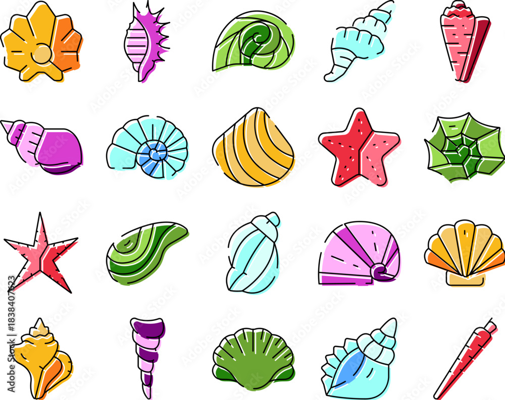 Obraz premium Ocean seashells and starfishes marine life collection