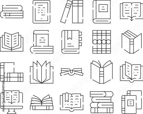 Books and reading line icons collection