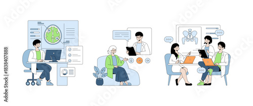 Vector Illustration of Teamwork in Virtual Medical Consultation